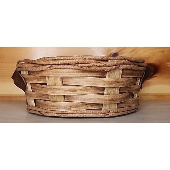 Vintage Pyrex Casserole Dish Holder Wicker Round Basket Leather Handles - Picture 8 of 9